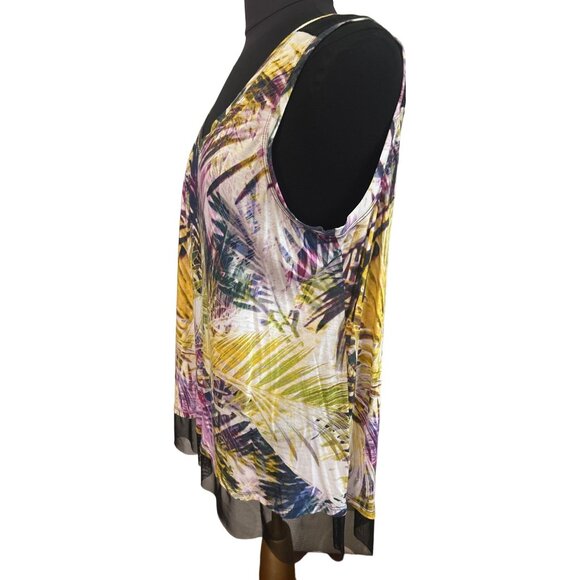Jennifer Lopez Women's Multicolored Palm leaves Sleeveless Blouse OX - Picture 2 of 8